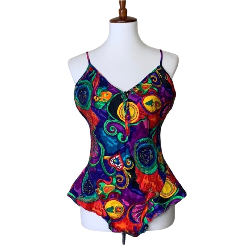 RENE ROFE Heart Abstract Vintage Print Lingerie L